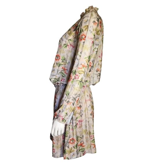 Joe Fresh Dress Womens Size S Small Green Orange Floral Long Sleeve Lightweight - Picture 5 of 7